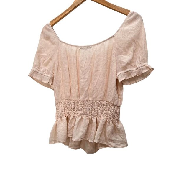 Crescent & Willough Peasant Top Light Peach Scoop Neck Short Sleeve Size L - Picture 9 of 11